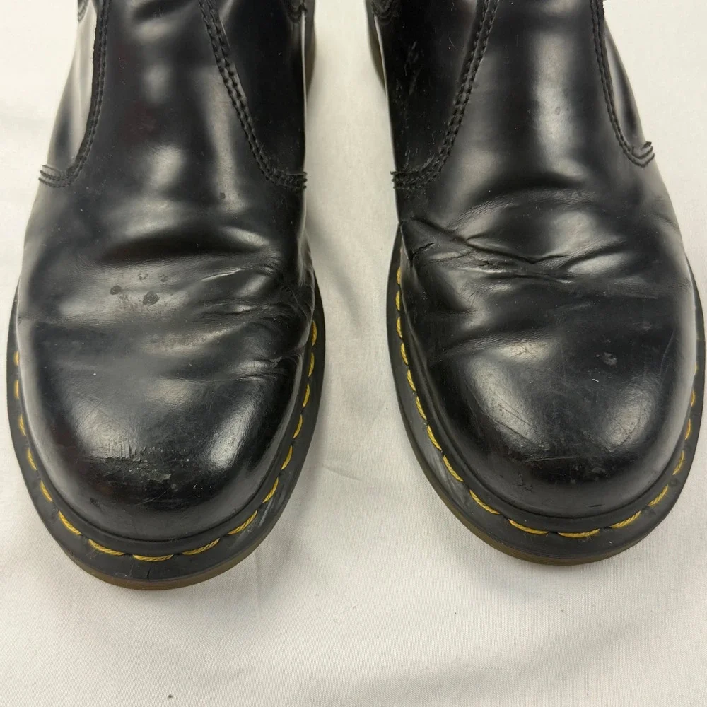 Dr. Martens 2976 Chelsea Boots Women 8 /Men 7 Black Leather Yellow Stitch Smooth